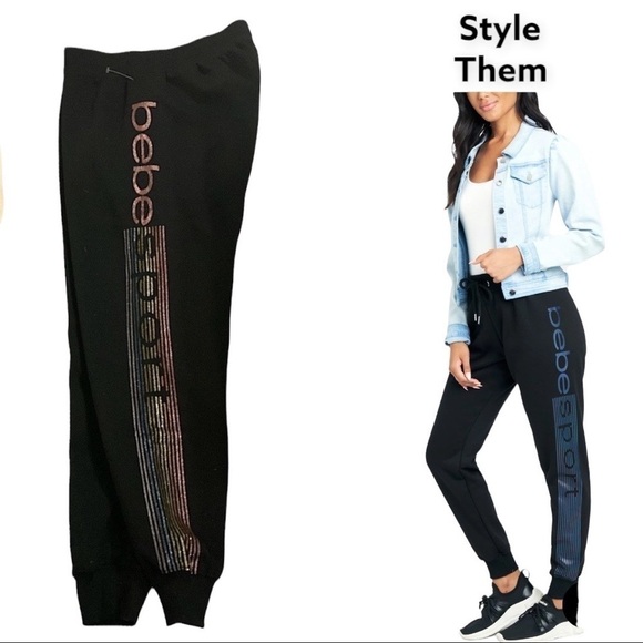 Bebe SPORT Scuba Joggers Drawstring Waistband Sparkling Leg Parachute Pants NEW - Picture 8 of 9